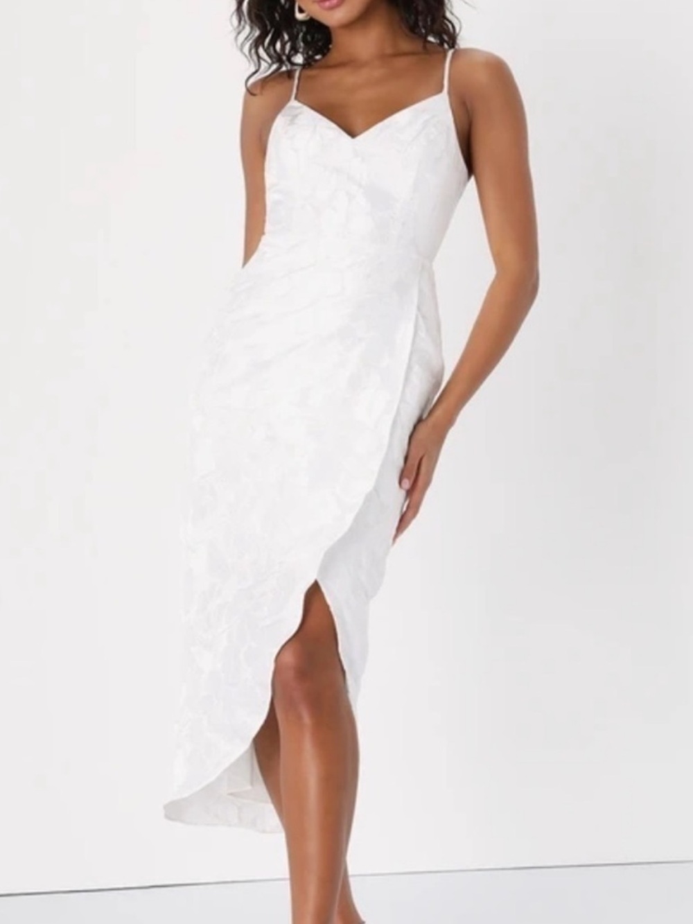 Lulus Reinette White Floral Jacquard Sleeveless Midi Dress Size Small NWT